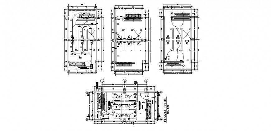 Sanitary toilet block detail 2d view layout plan in Autocad format