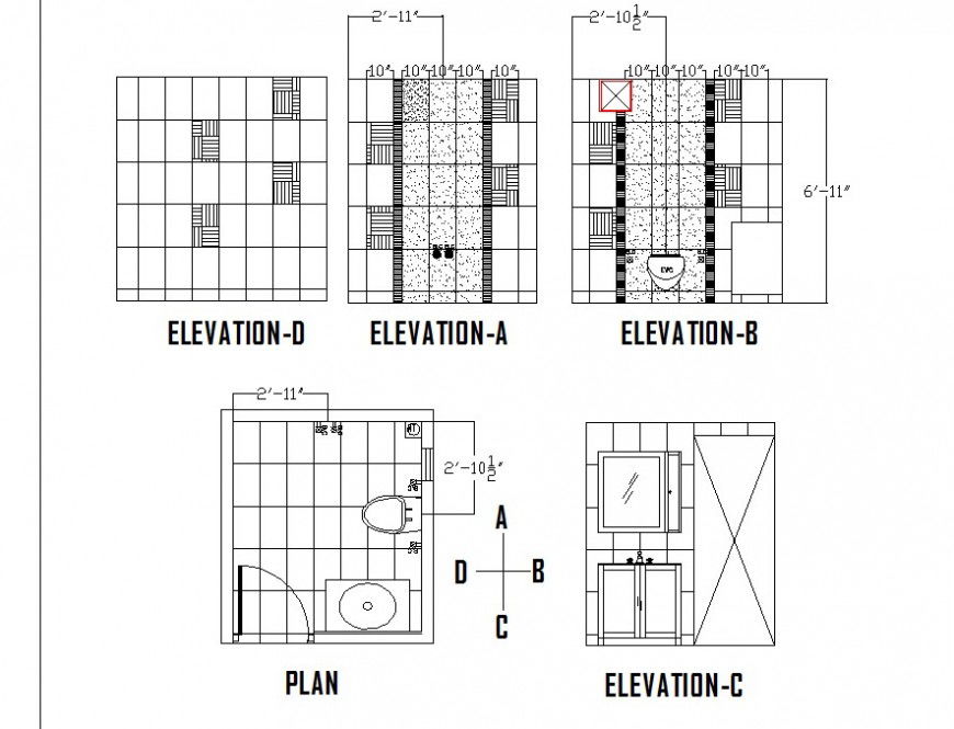 Sanitary toilet block working drawing in dwg AutoCAD file.