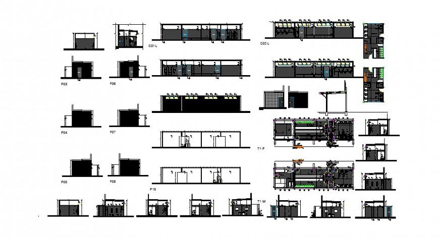 Sanitary toilet blocks plan and section detail 2d view autocad file