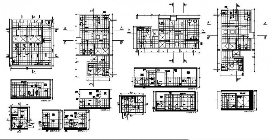Sanitary toilet blocks work plan and sectional drawings in autocad