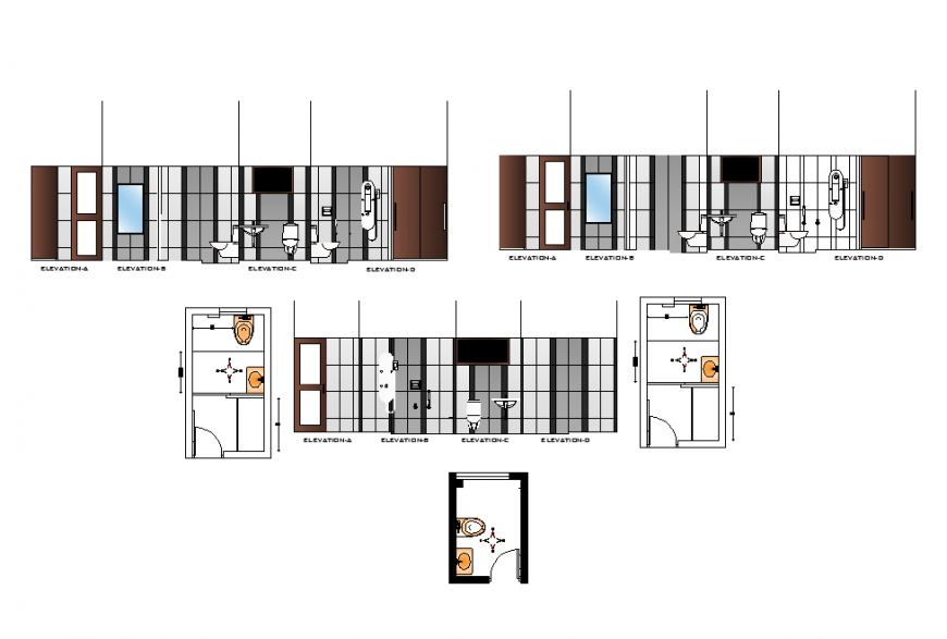 Sanitary toilet detail elevation and plan layout file