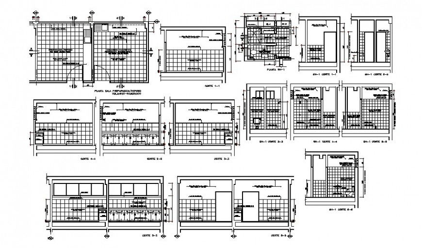 Sanitary toilet units work plan and sectional drawing in autocad