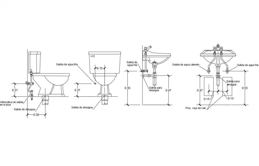 Sanitary unit detail 2d view CAD block layout file in dwg format
