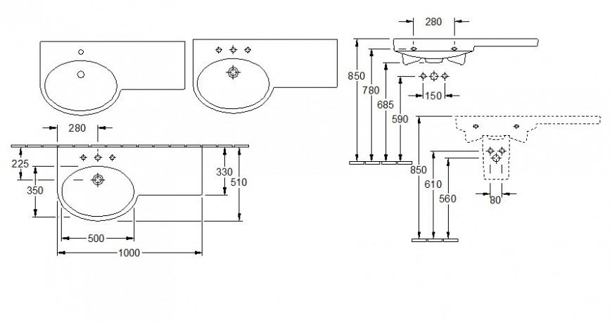 Sanitary units design drawings 2d view elevation of washbasin autocad file