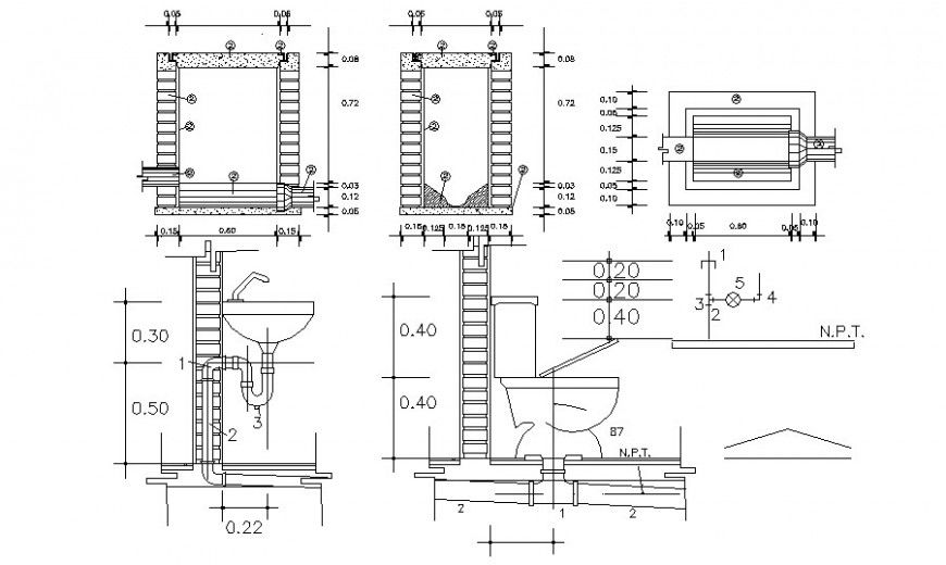 Sanitary units details elevation drawing in autocad software