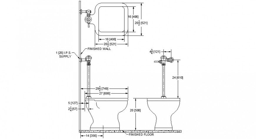 Sanitary view of fix water closet plan and elevation in auto cad
