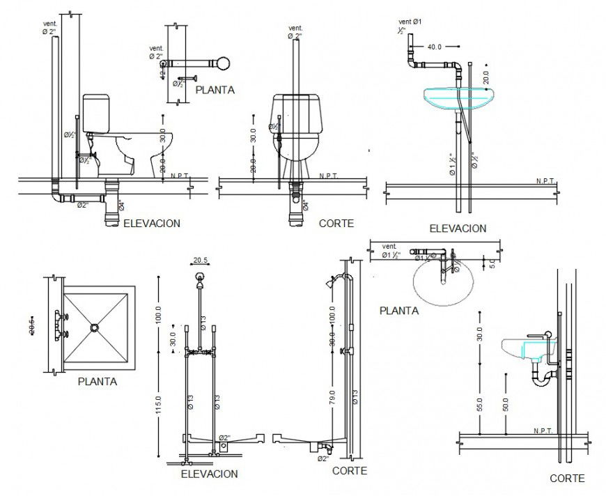 Sanitary ware installation detail cad file