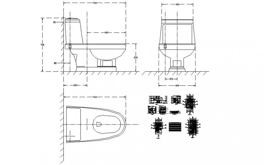 Sanitary water closet drawing details elevation 2d view autocad file