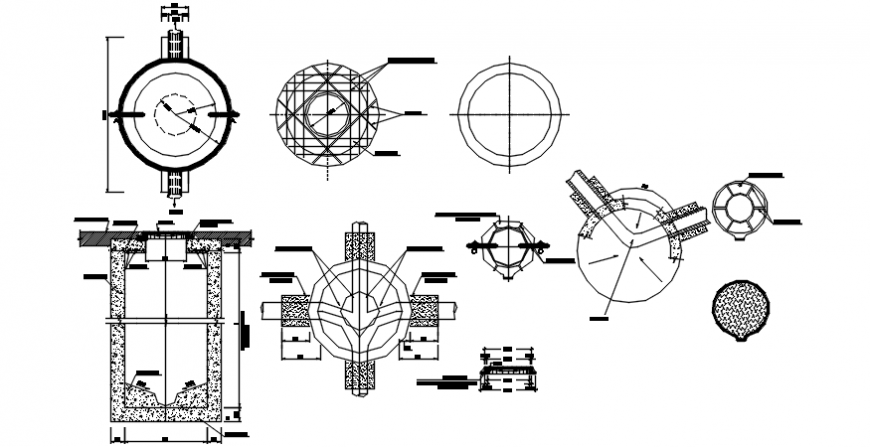 Sanitation construction and plumbing structure details dwg file