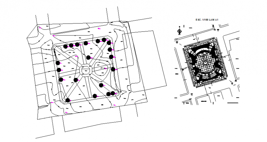 Santa clara theme park landscaping design and structure details dwg file