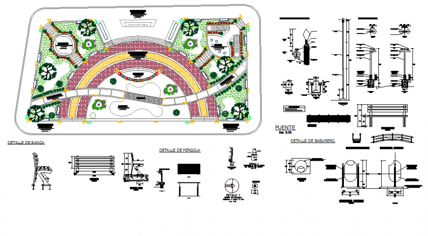 Santodomingo park landscaping structure and play equipment details dwg file