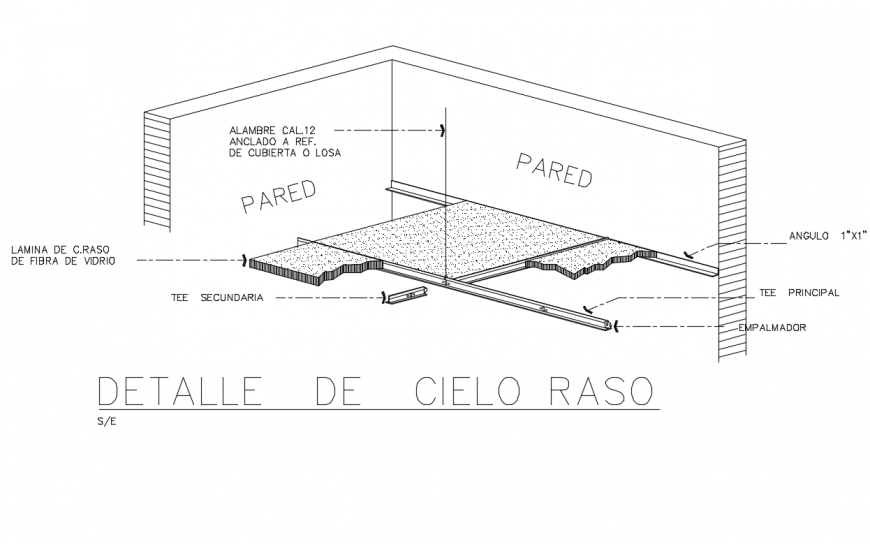 Satin false ceiling of building structure details dwg file