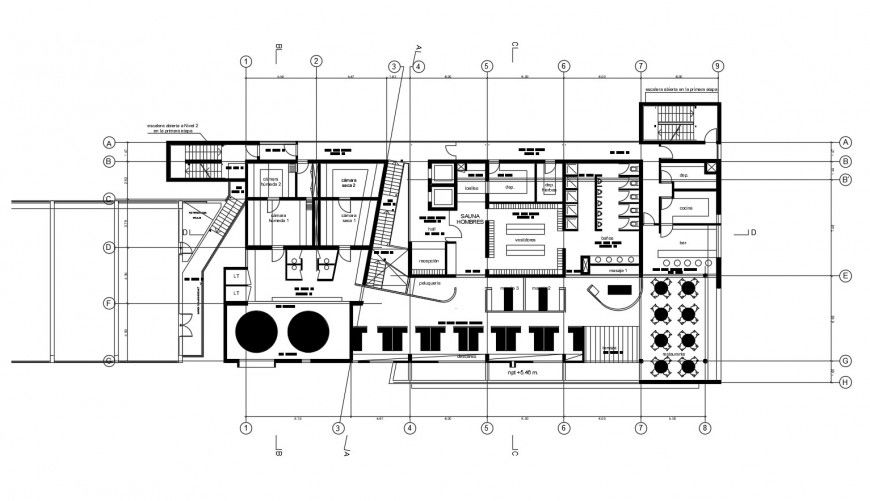 Sauna spa and multiple service building distribution plan cad drawing details dwg file