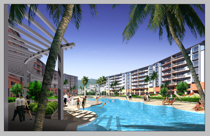 School and residential area detail elevation 3d model Photoshop file