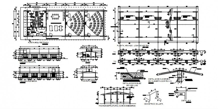 School areas distribution plan, construction and structure details dwg file