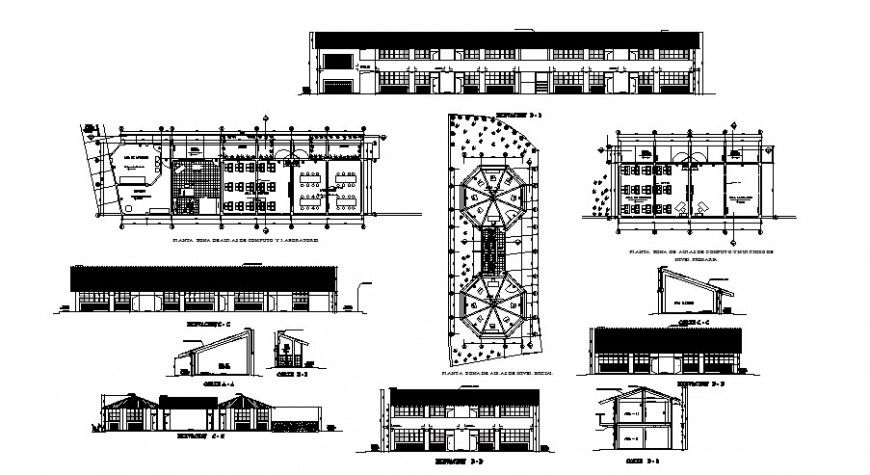 School building all sided elevation and floor plan cad drawing details dwg file
