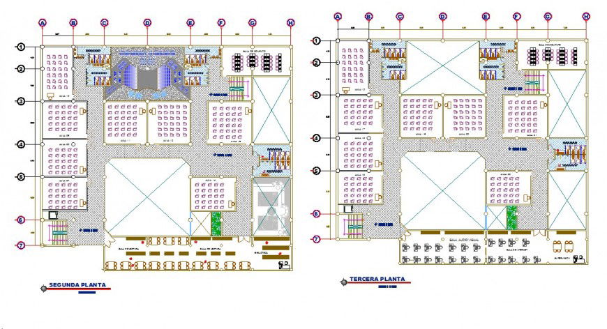 School building detail 2d view CAD structural block layout file in dwg format