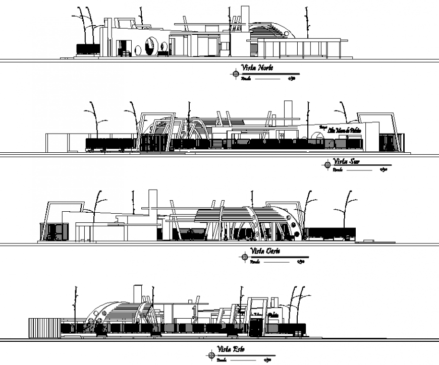 School building different elevation drawing in dwg file.