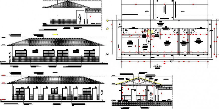 School building elevation, section, plan and auto-cad details dwg file