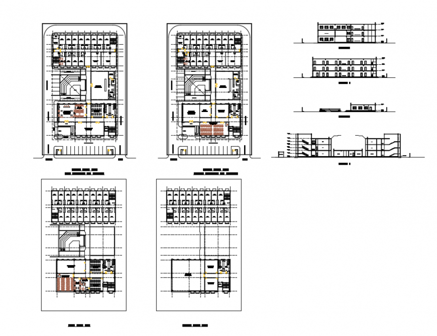 School building elevation, section and floor plan cad drawing details dwg file