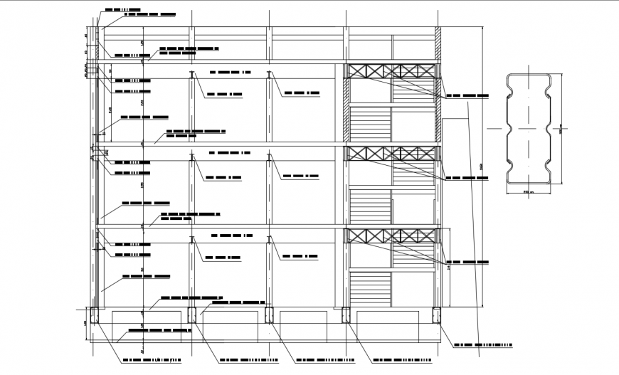 School building front constructive section drawing details dwg file