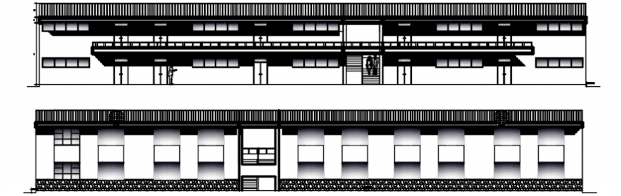 School building main and back elevation cad drawing details dwg file