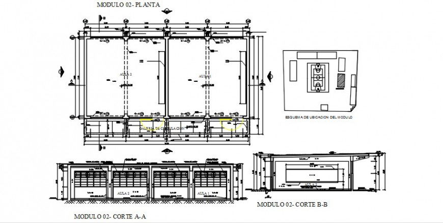 School building section and plan cad drawing details dwg file