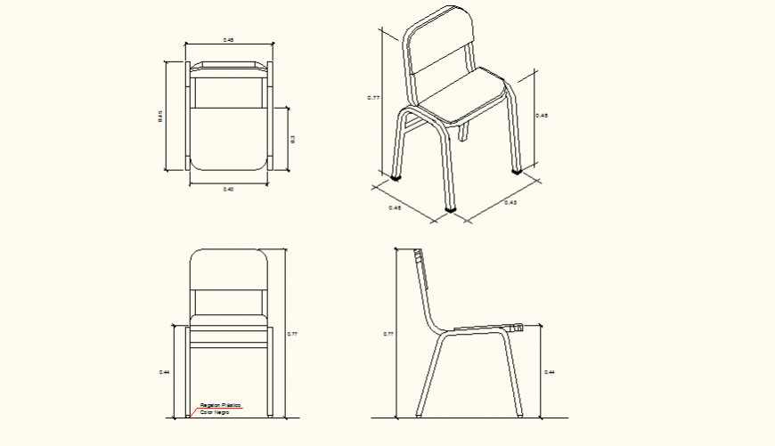 School chair design detail plan and elevation layout file