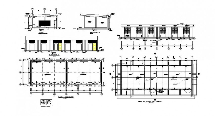School classrooms elevation, section, floor plan and cad drawing details dwg file