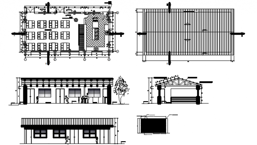 School classrooms elevation, section, plan and construction details dwg file