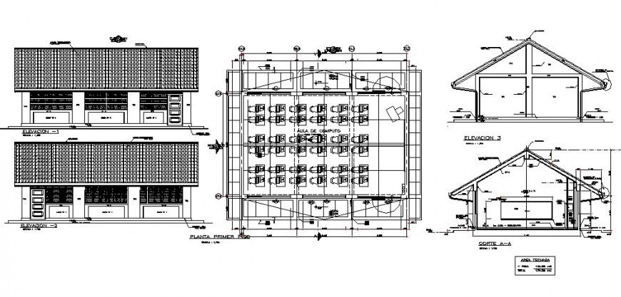 School classrooms elevation, section and plan cad drawing details dwg file