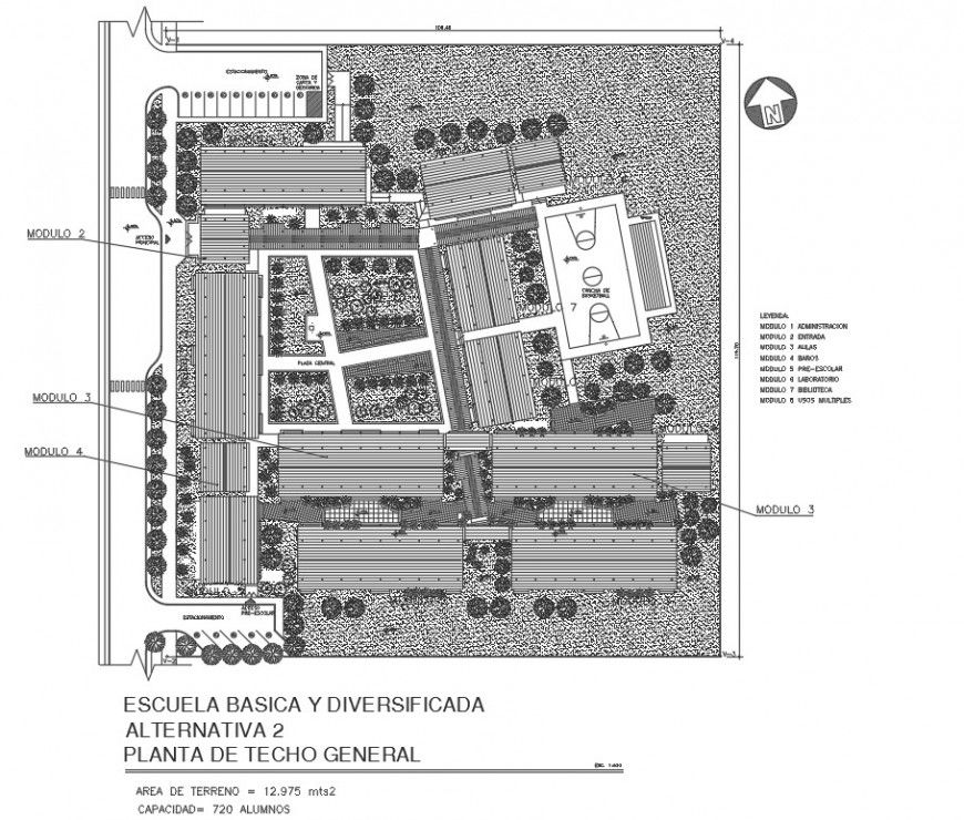 School distribution layout plan with landscaping structure drawing details dwg file