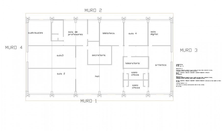 School floor layout plan details with wall sections dwg file