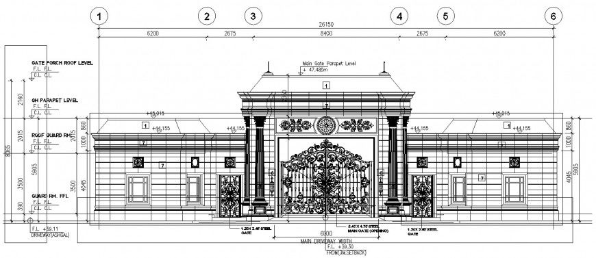 School front view exterior 3d in AutoCAD file .