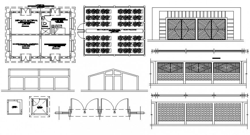 School gate and fence elevation and structure and toilet drawing details dwg file