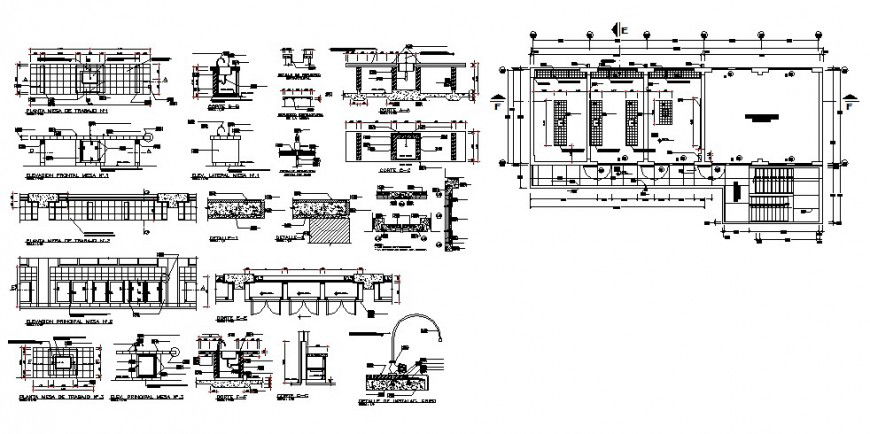 School Laboratory AutoCAD DWG with Plan, Elevation, and Section Views