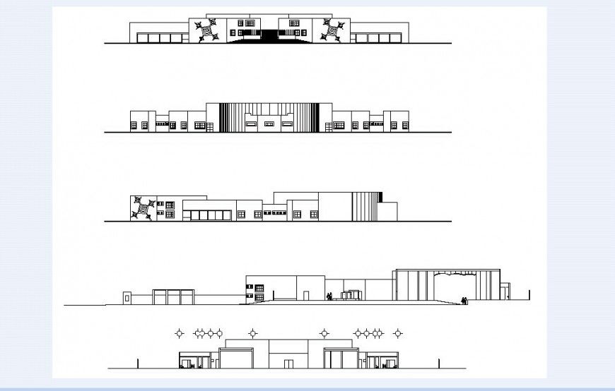 School of arts different elevation in auto cad