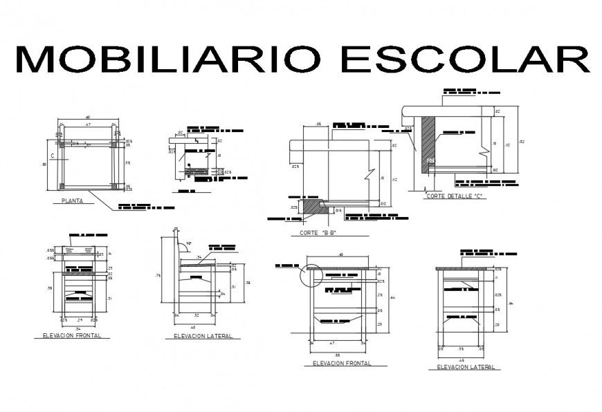 School table and chair furniture elevation and plan cad drawing details dwg file