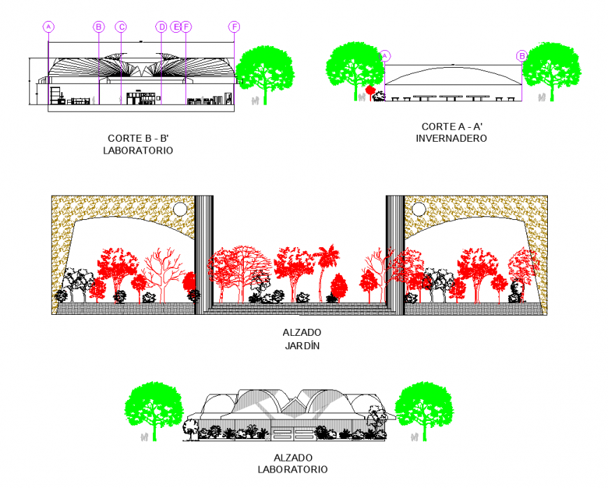 Science laboratory building detail elevation and section 2d view layout file