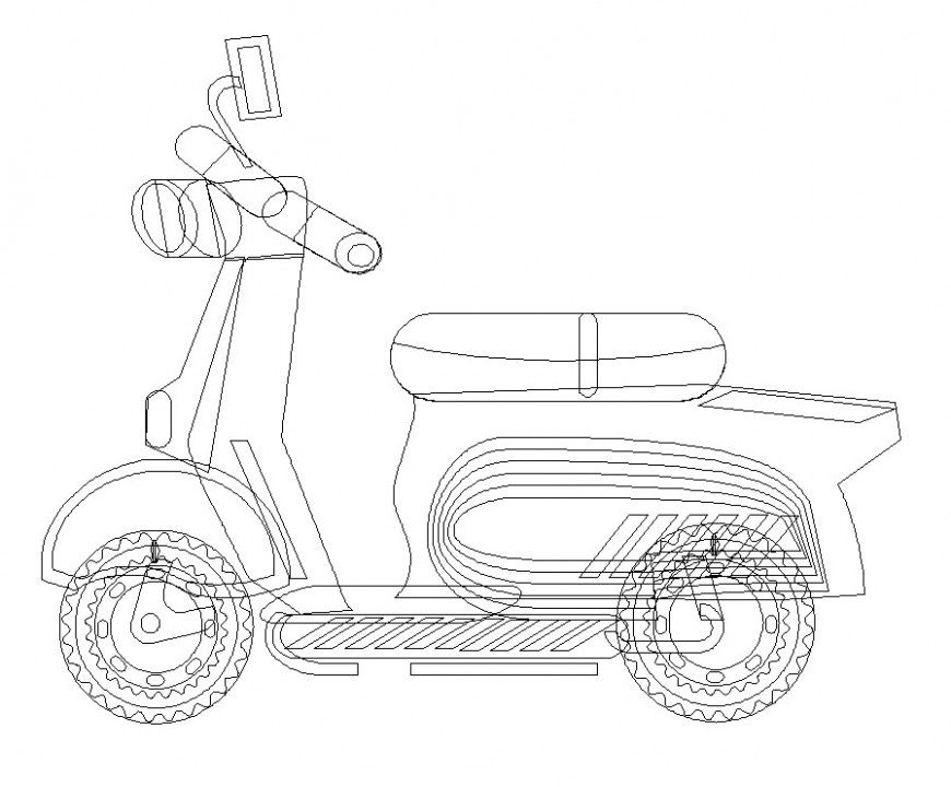 Scooter CAD vehicle block detail 2d view layout autocad file