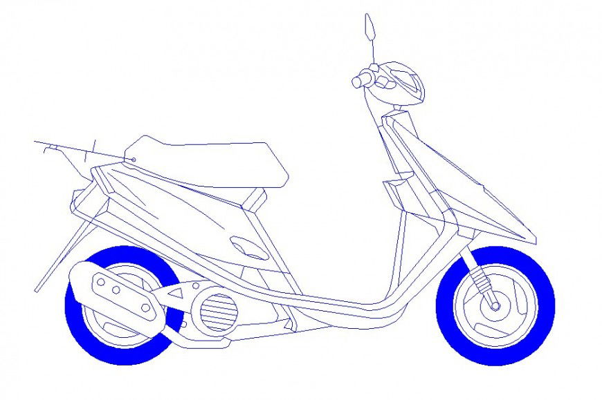 Scooter side view 2d elevation block drawing details dwg file