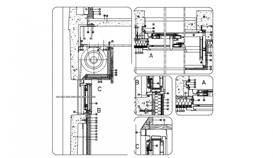 Scrolling blind door window installation drawing details dwg file