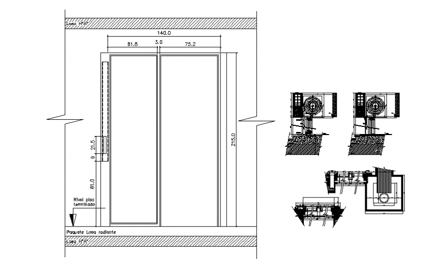 Scrolling blinds detail plan and section autocad file
