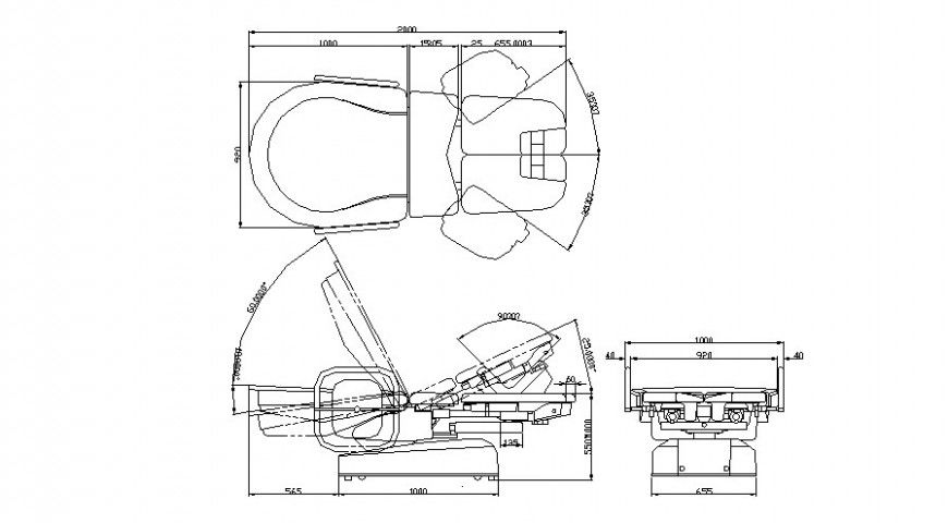 Scrolling chair plan, elevation and section autocad file