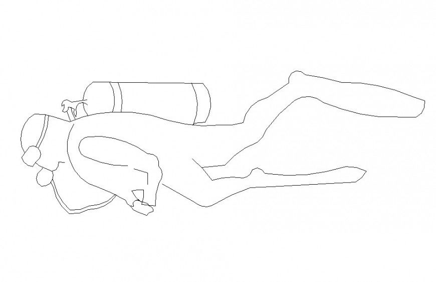 Scuba diver detail 2d view CAD people block layout file in dwg format