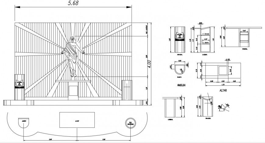 Sculpture section and structure details for church dwg file