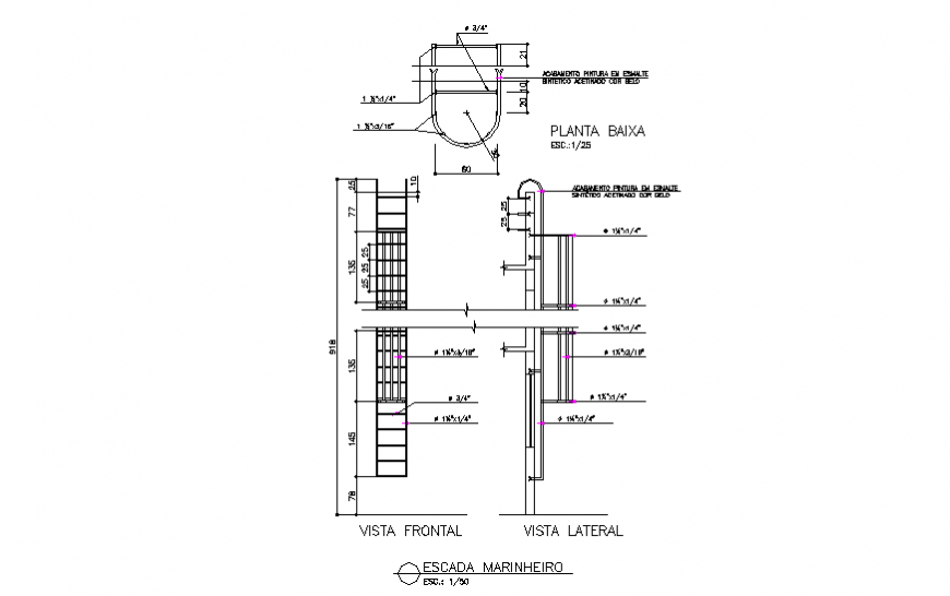 Seafaring stairway in steel plan layout file