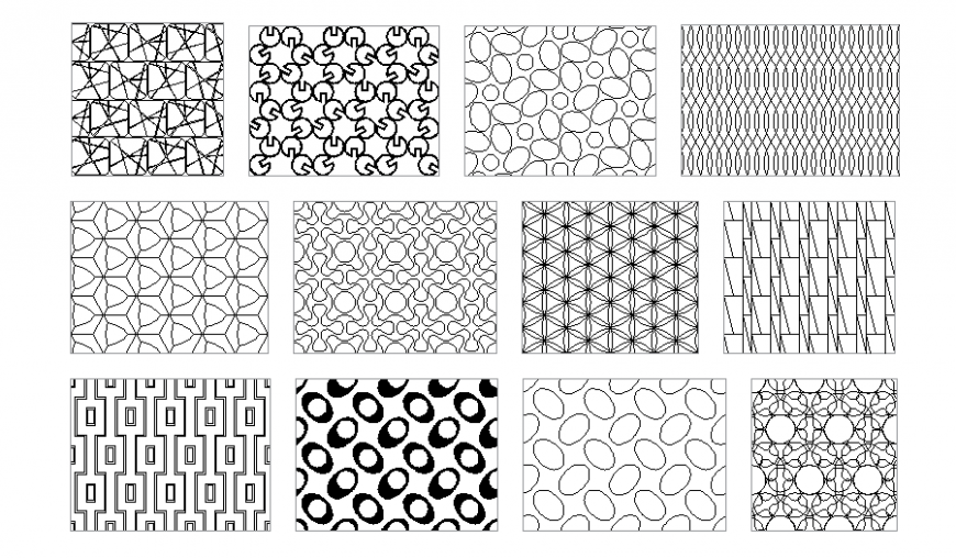 Seamless geometrical pattern multiple architecture blocks cad drawing details dwg file
