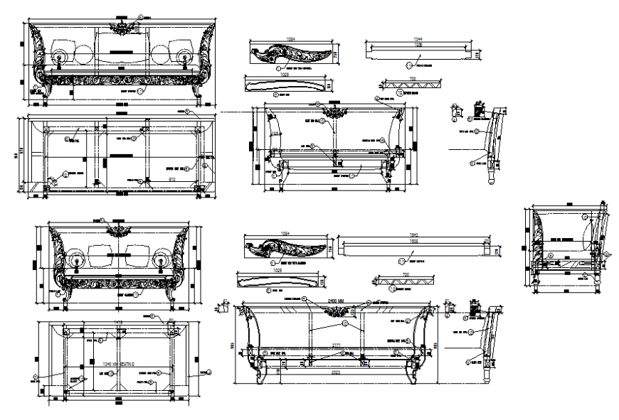 Seater showroom sofa elevation cad blocks details dwg file