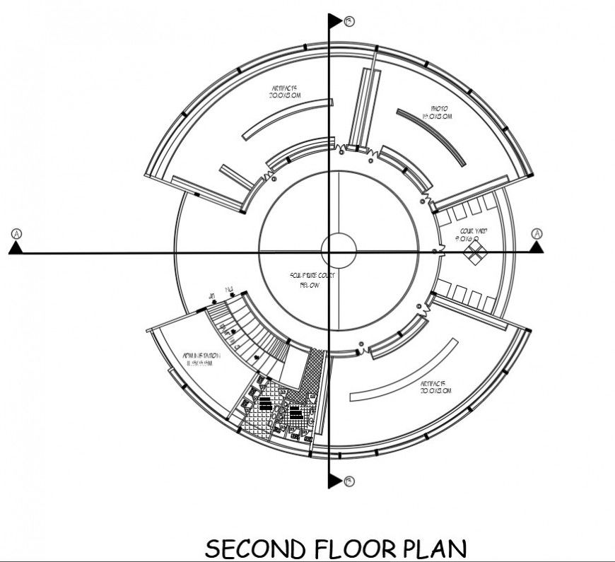Second-floor layout plan drawings of building dwg autocad file